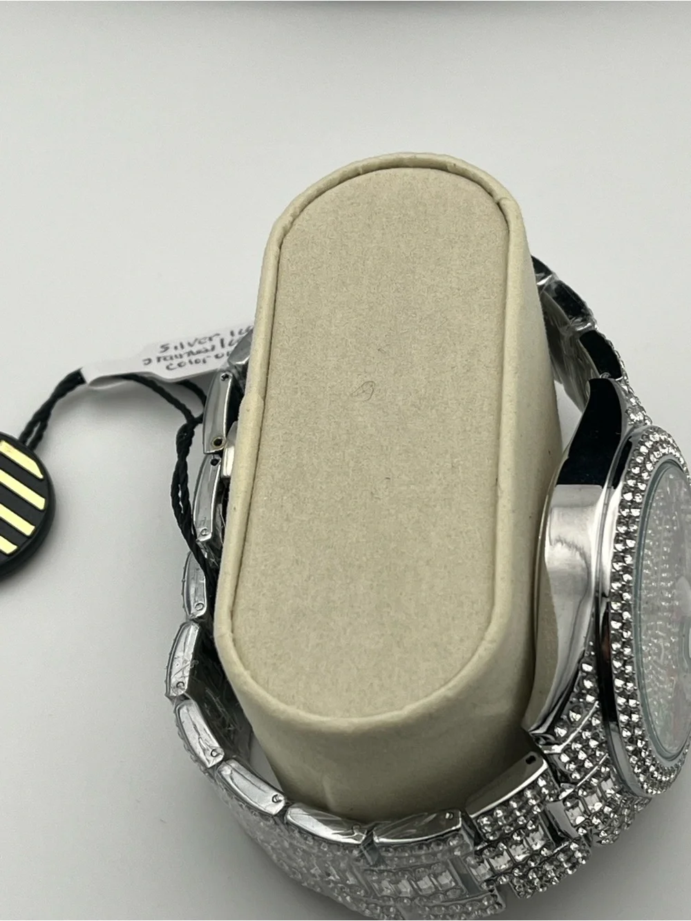 Silver Crystal Pavé Men's Watch with Multicolor Hour Markers